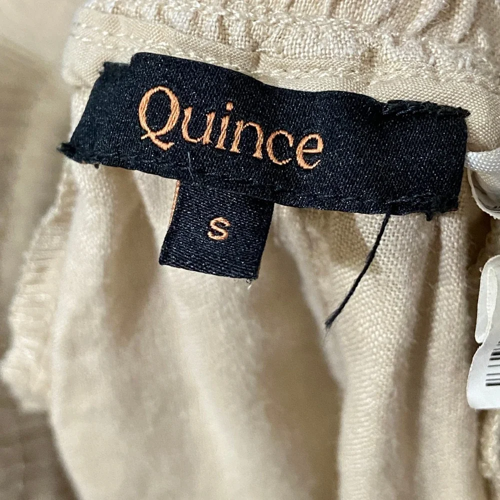 Quince 100% European Linen Wide Leg Pants Sand Beige Elastic Waist Small